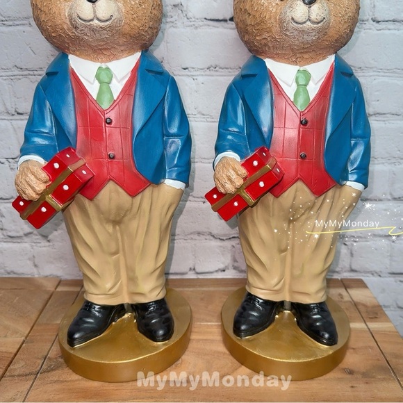 Ralph Lauren Inspired Teddy Bear Figurine Set of 2 - Picture 3 of 6